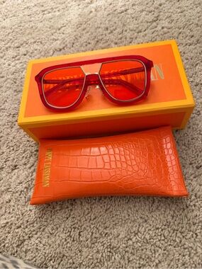 Red Aviator Sunglasses with Orange Case - Luxury Designer